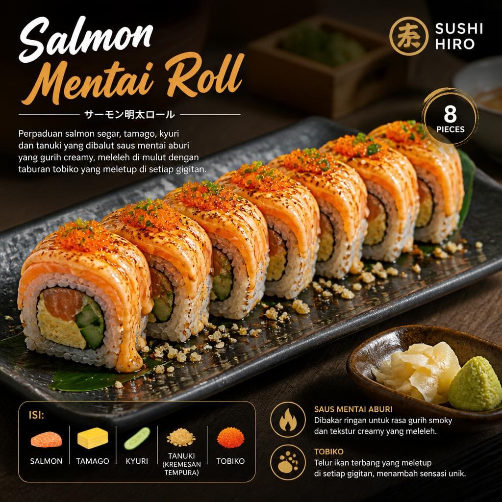 Salmon Mentai Roll Sushi Hiro menu roll salmon mentai